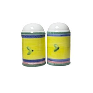 VTG Caleca Salt and Pepper Shakers Unisex OS YellowOlive Stripe Ceramic NO Plug